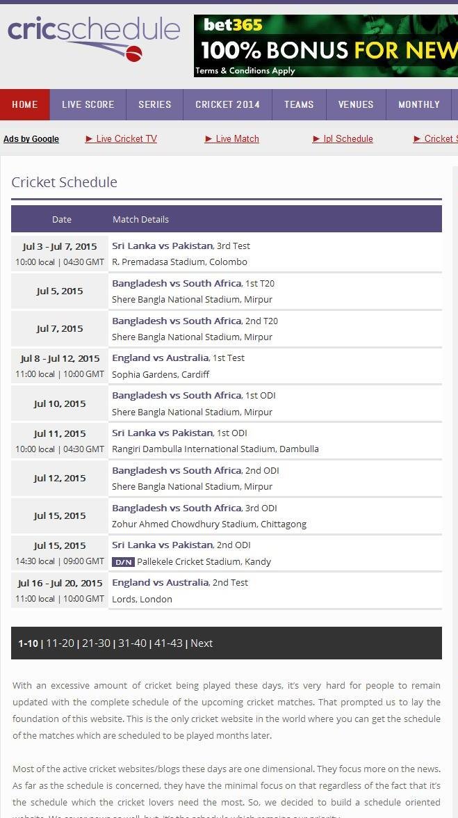 Cricket Schedule
