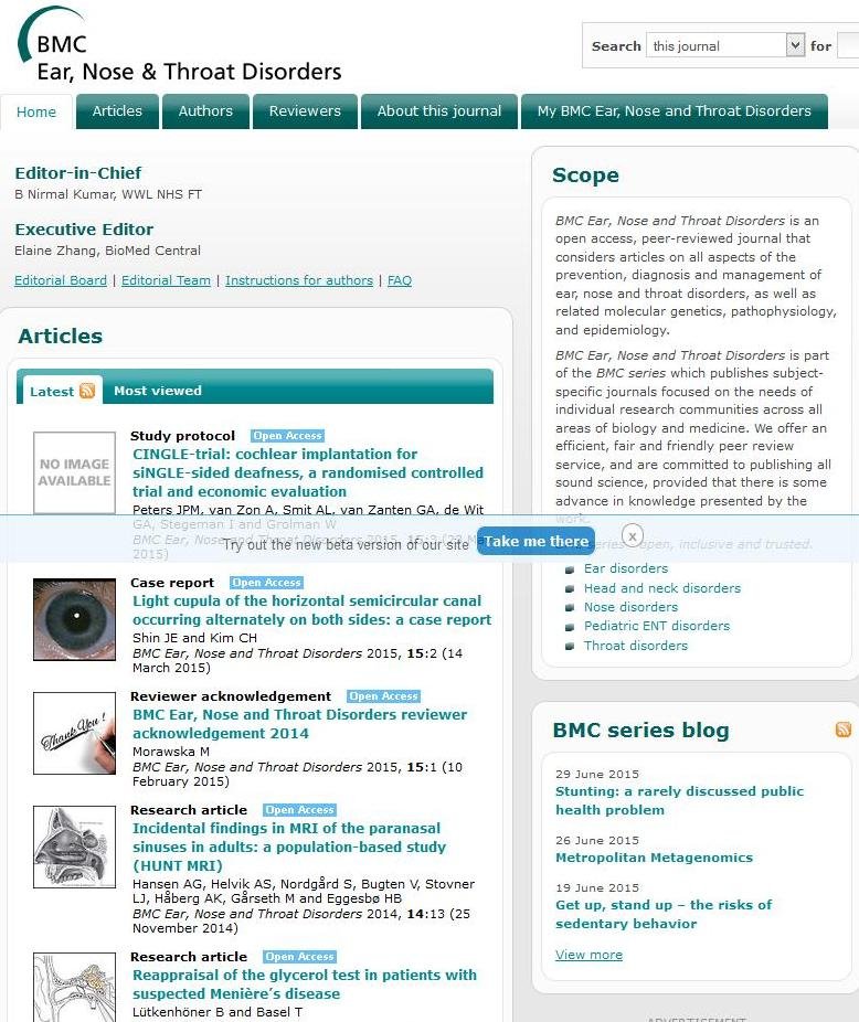 Bmc Ear, Nose And Throat Disorders live magazine Bmc Ear, Nose And Throat Disorders
