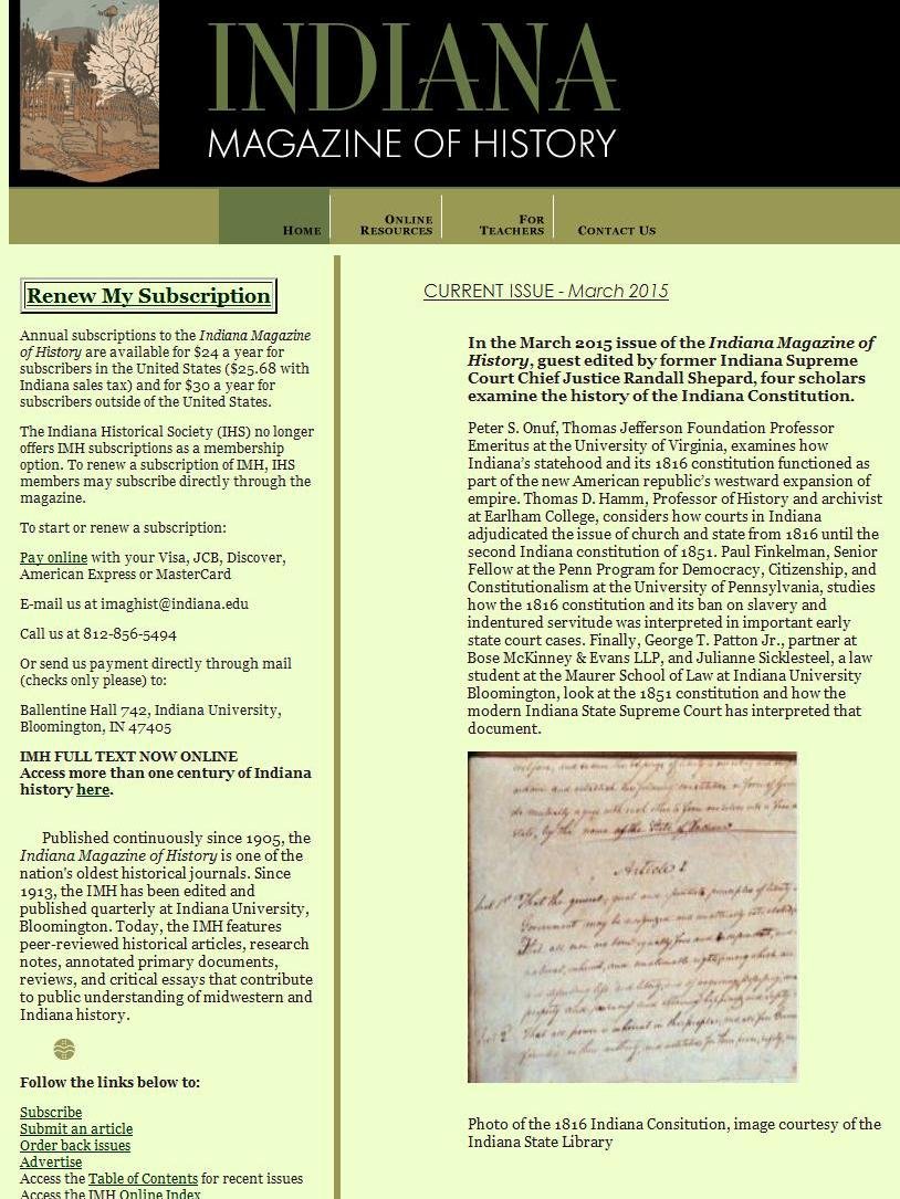 Indiana Magazine Of History Magazine  