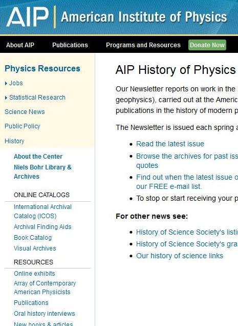 Center For History Of Physics Newsletter