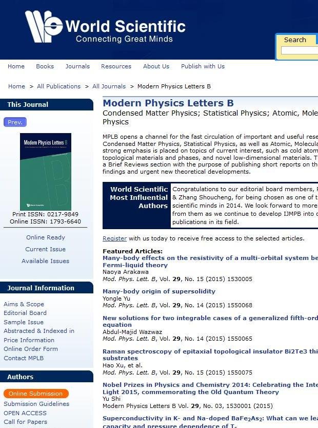 Modern Physics Letters B (Mplb)