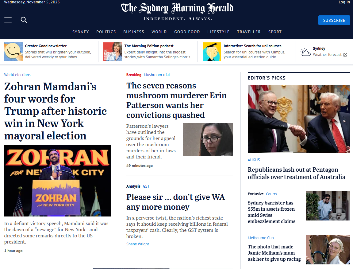 Sun-Herald -SMH edition news live