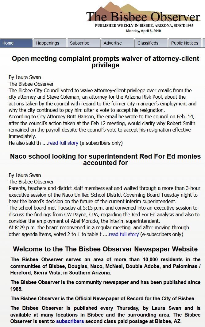 Bisbee Observer news live